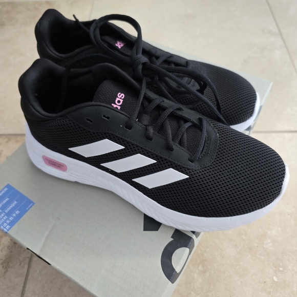 Adidas Black and White Sneakers with Pink Accents SZ 7.5 - Picture 2 of 4